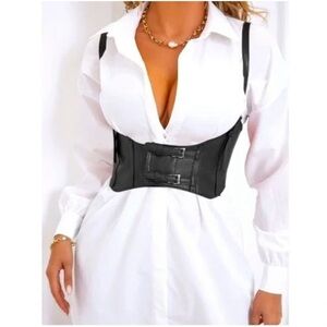 Womens Sexy Steampunk Vegan Black Leather Bustier Underbust Waist Belt Corset